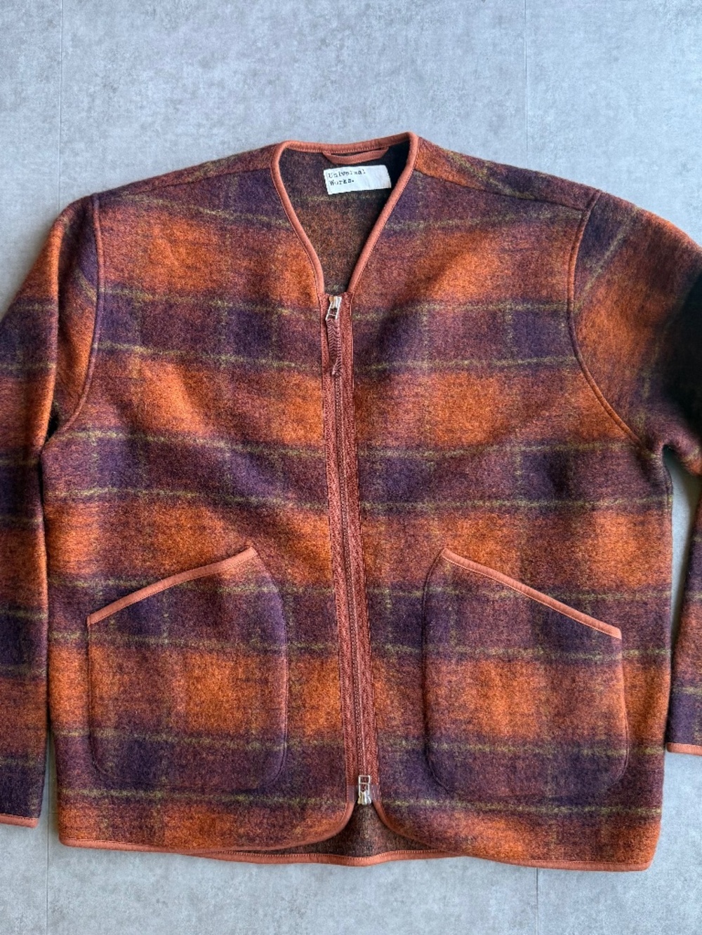 Universal Works Wool Fleece Check Zip Liner Jacket, men's L